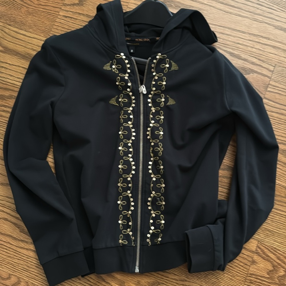 Beautiful BCBG sport blk/gold zipper frt jacket size M